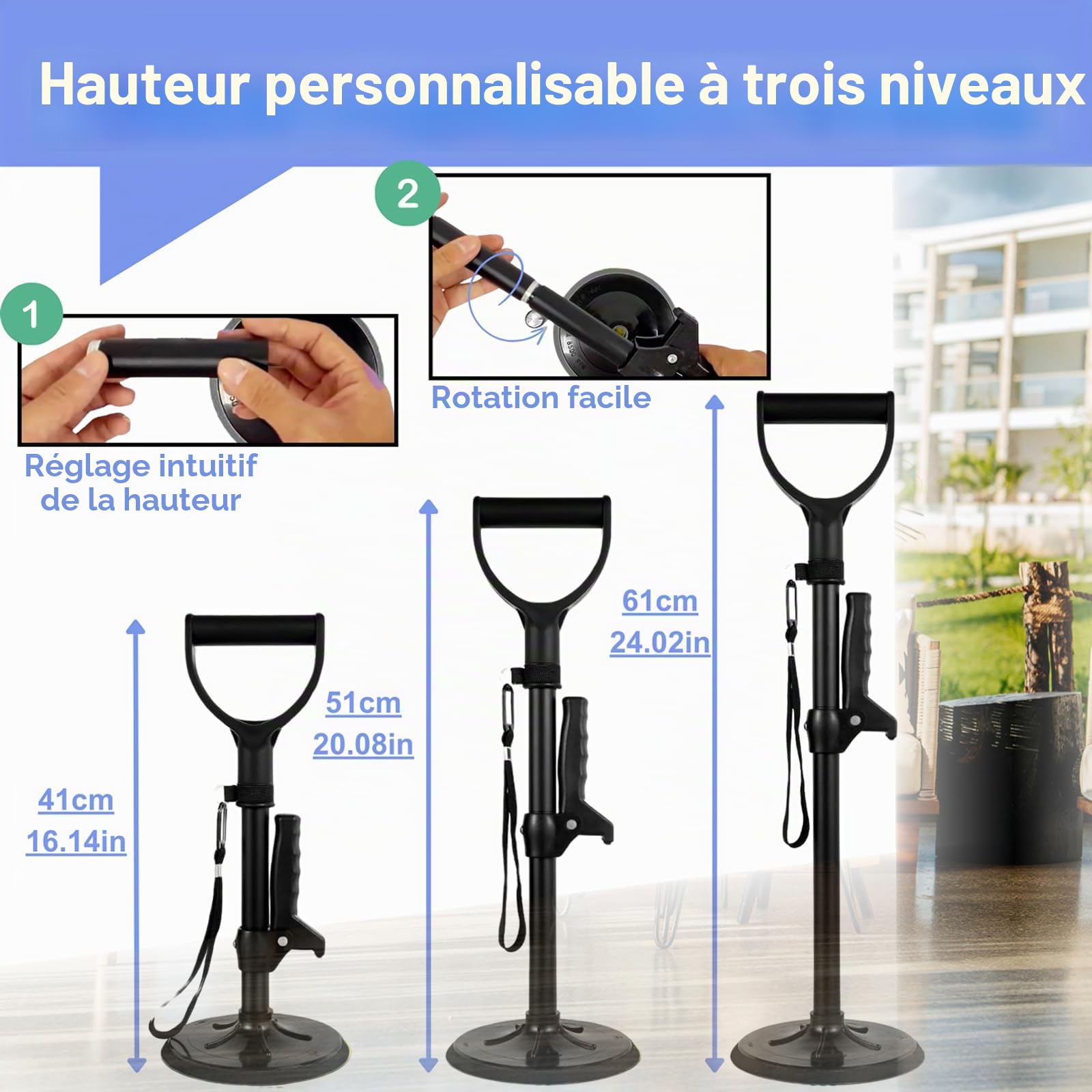 Aide à la verticale, hauteur réglable (41-61 cm), dispositif d'aide au levage des personnes âgées avec base antidérapante, aide les personnes âgées et handicapées à se tenir debout, marcher en