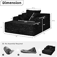 Vista 2 de Sofá tumbona extragrande de 67 pulgadas para interiores, sofá negro sin montaje, moderno sofá cama de pana con 3 almohadas suaves, sofá cama sin