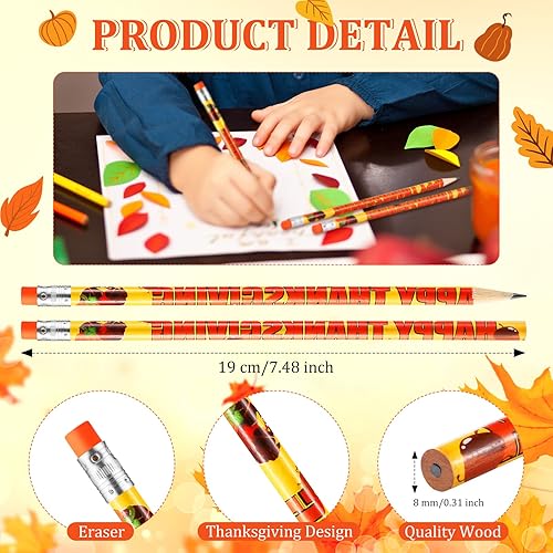Miniatura 2 de Lápices de otoño, lápices de Acción de Gracias, a granel con borradores, lápices de madera de otoño, calabaza, pavo, para bocetos y dibujos,