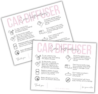 Car Oil Diffuser Freshie Care Instruction Card | 50 pk 4.25x5.5” Minimalist Pink Wood Top Insert for Hanging Holographic Bag Scented Aroma