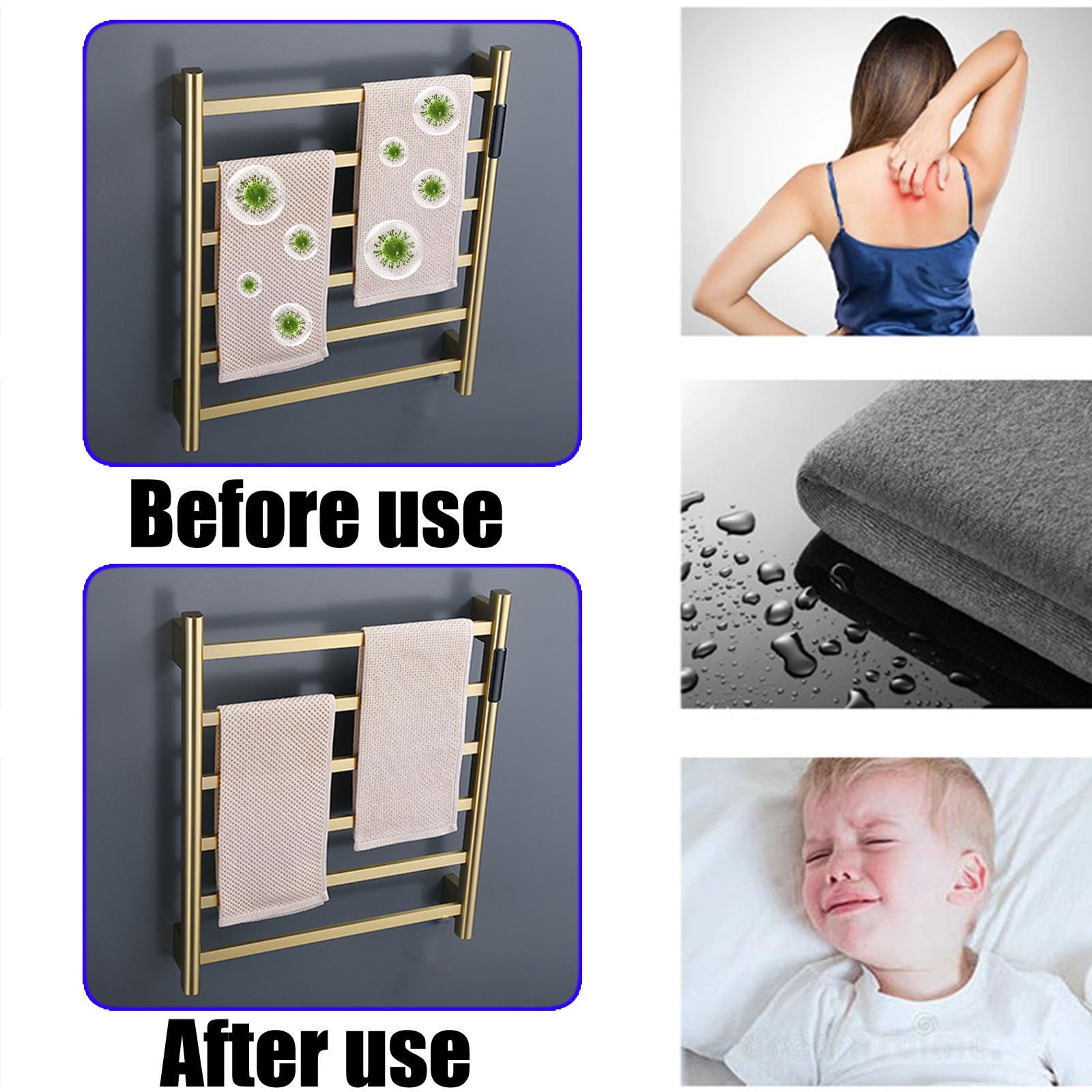 Toallero termostático de Acero Inoxidable Cepillado con Alambre Izquierdo, Barra de Toalla calefactable de Pared, toallero eléctrico para radiador de baño.