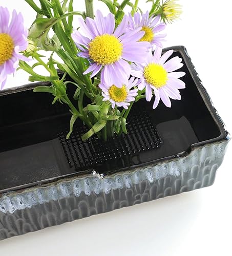 Miniatura 6 de Wazakura Soporte de flores japonés negro Ikebana Kenzan rectangular cuadrado, hecho en Japón, herramienta de rana de alfiler floral - (3.2 pulgadas