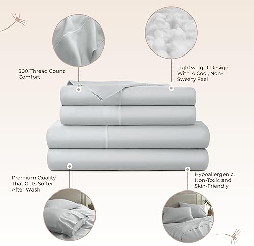 Miniatura 3 de Sábanas 100% de algodón orgánico, tamaño King, con certificación GOTS, bolsillo profundo de 300 hilos y tejido de satén acogedor que se vuelve más