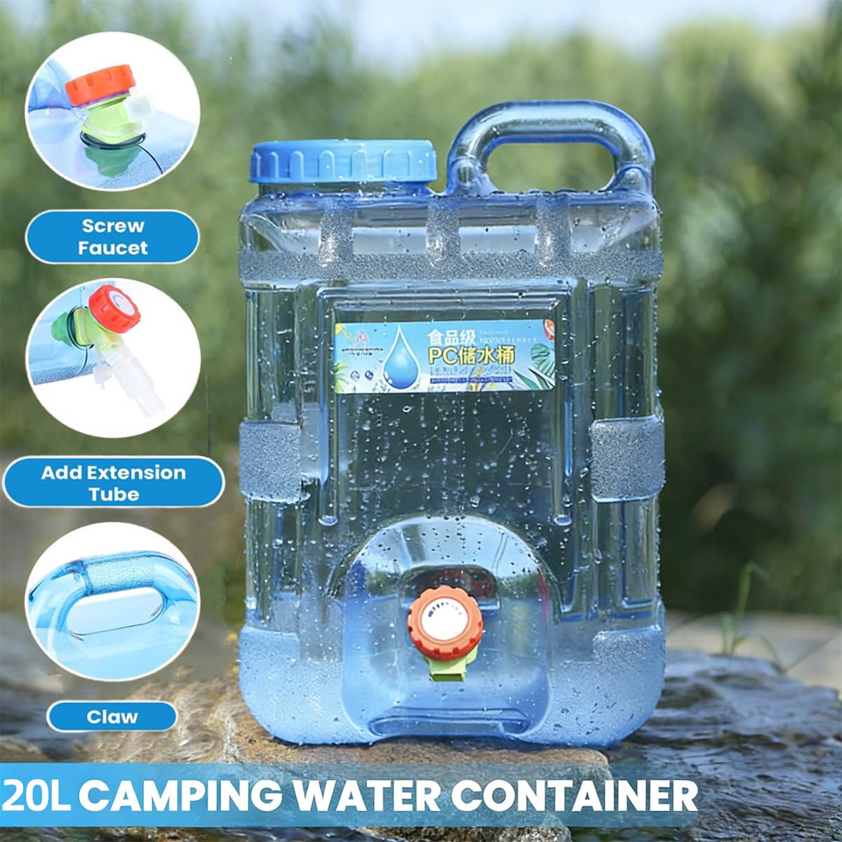 5-22L serbatoio acqua campeggio auto, portatile borraccia con maniglia, contenitore alimentare con rubinetto, perfetto per viaggio, campeggio, barbecue, pesca