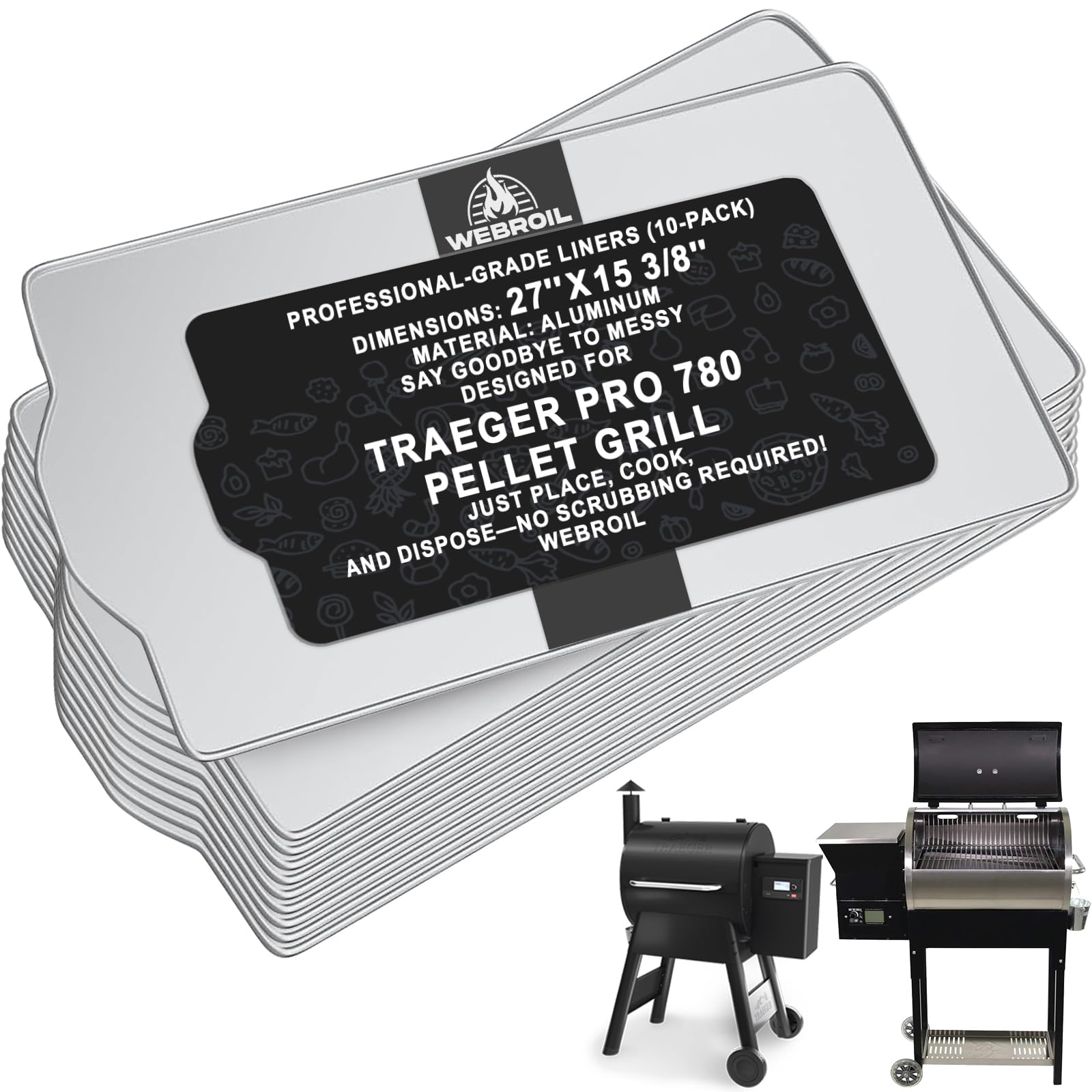 10 Packs BAC520 Drip Tray Liners for Traeger Pro 780 Pellet Smoker Grill