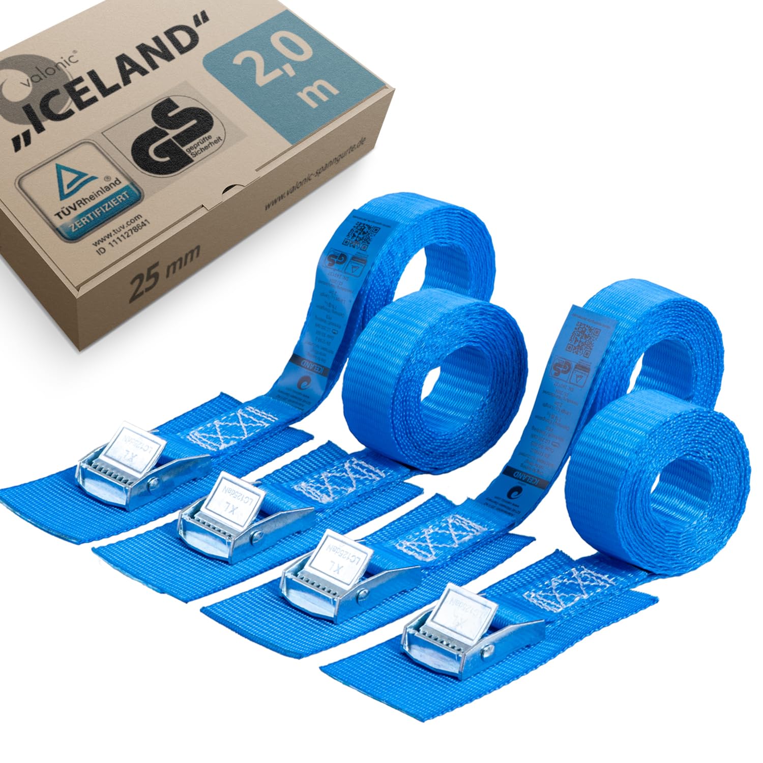 valonic Iceland Spanngurt mit Klemmschloss Spanngurt 2 m, 25 mm, 250 kg
