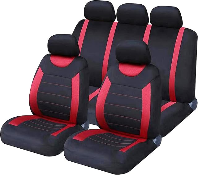 Sakura Car Seat and Headrest Covers Carnaby Red SS5293 - Full Set Universal Size Elasticated Hems Side Airbag Compatible Washable Easy Fit