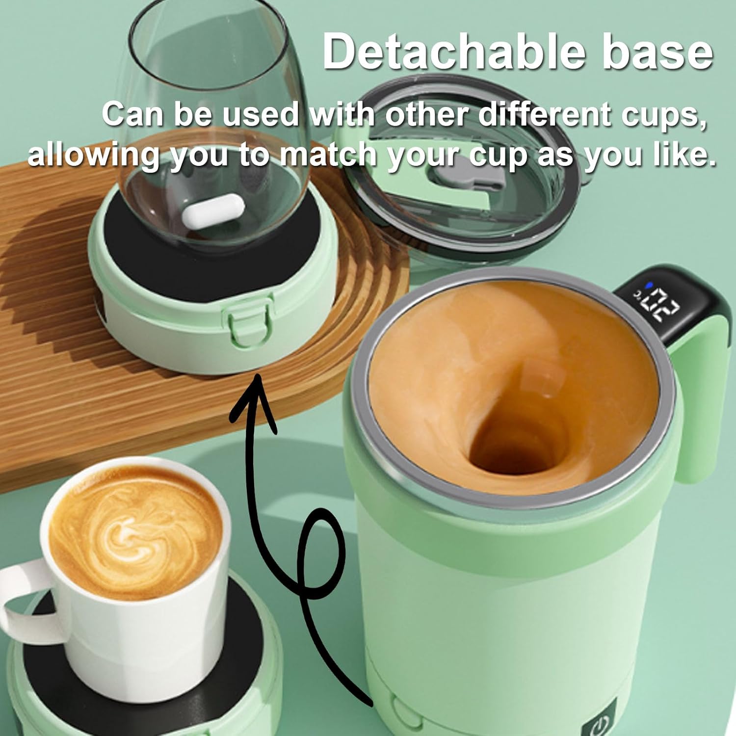 2026 New Smart Self Stirring Coffee Mug with Temperature Display, Automatic Magnetic Mixing Mug, USB Rechargeable Electric Cup, Food-Grade Stainless Steel for Coffee, Milk & Hot Chocolate (Green)