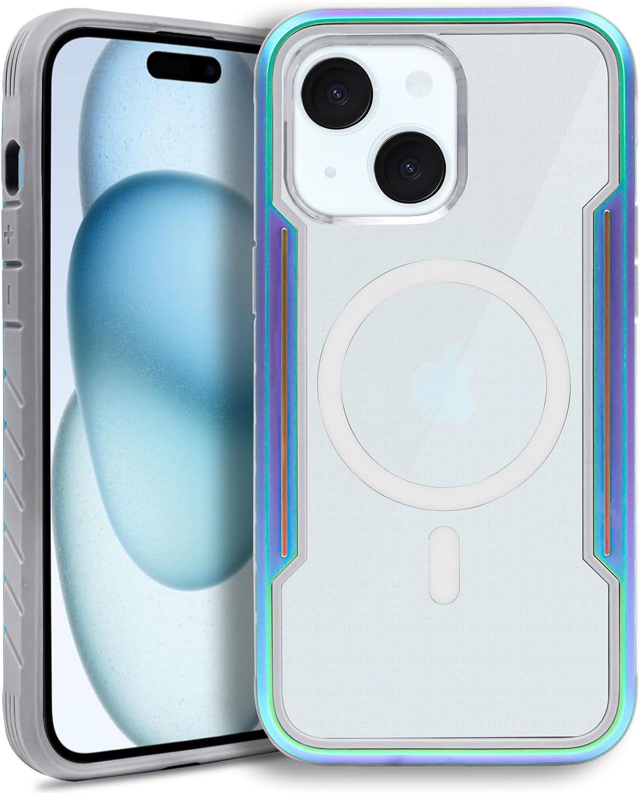 SicherPhone Case for iPhone 15 Plus, Compatible with MagSafe, Clear Back with Soft Edge, Military Drop Protective Shockproof, Color Changing Cover, Magnetic Case for iPhone 15 Plus