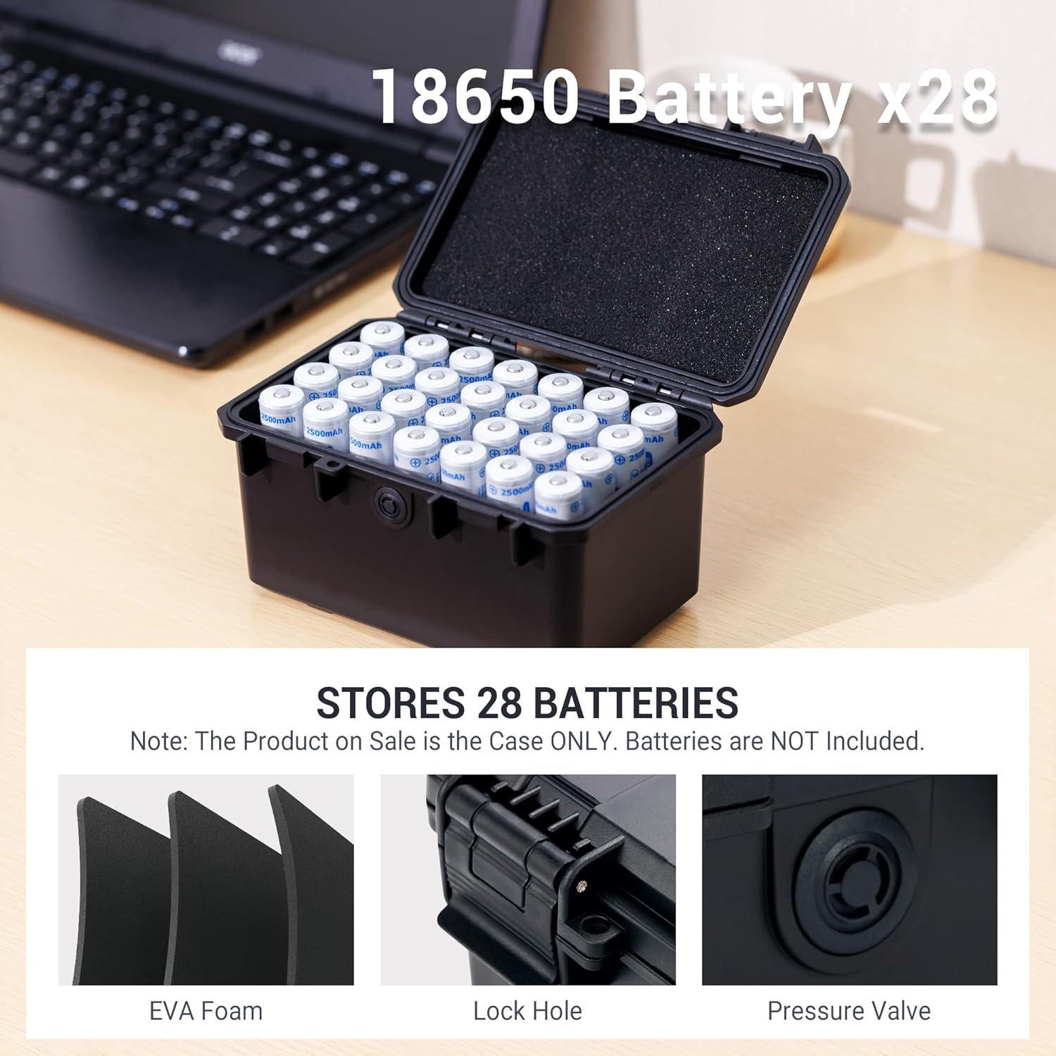 KIWIFOTOS 28 Slots 18650 Battery Organizer Case, IP67 Waterproof Protective Hard Case, Explosionproof Shockproof Battery Holder Box Outdoor Batteries Carrying Case Container