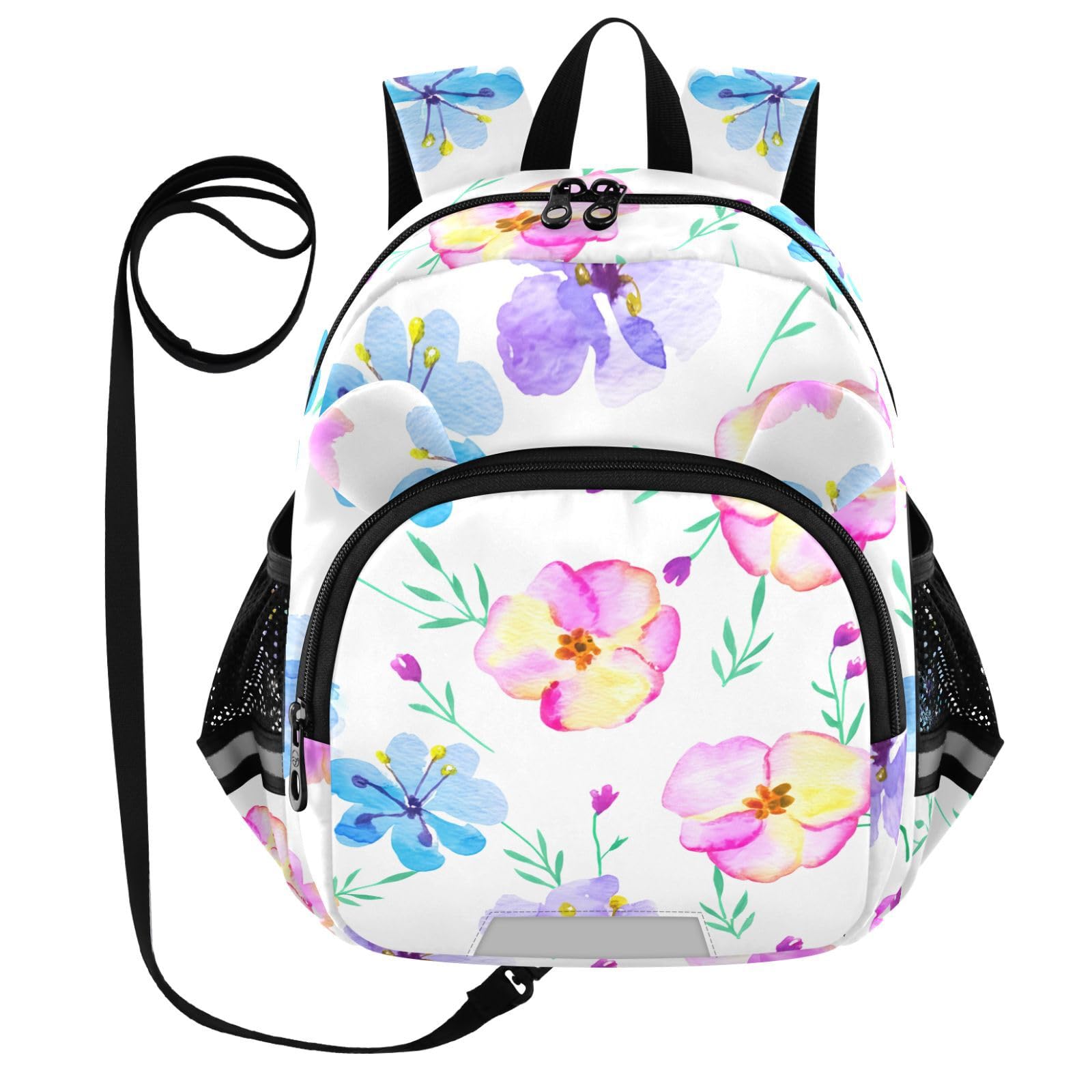 Watercolor Flower Blossom White Toddler Harness Backpack for Boys Girls 3-6 Years Kids Backpack with Anti Lost Safety Leash Baby Travel Bag for Travel Preschool Walking