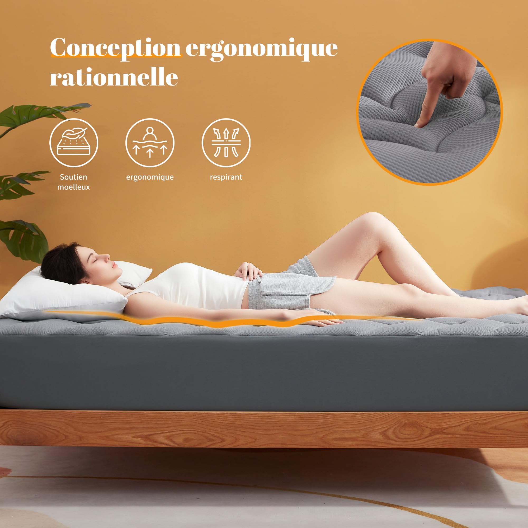 Sonive Protège-Matelas, 180 x 200 cm, pour sur-Matelas jusqu'à 30 cm, Certifié Oeko-Tex, Gris