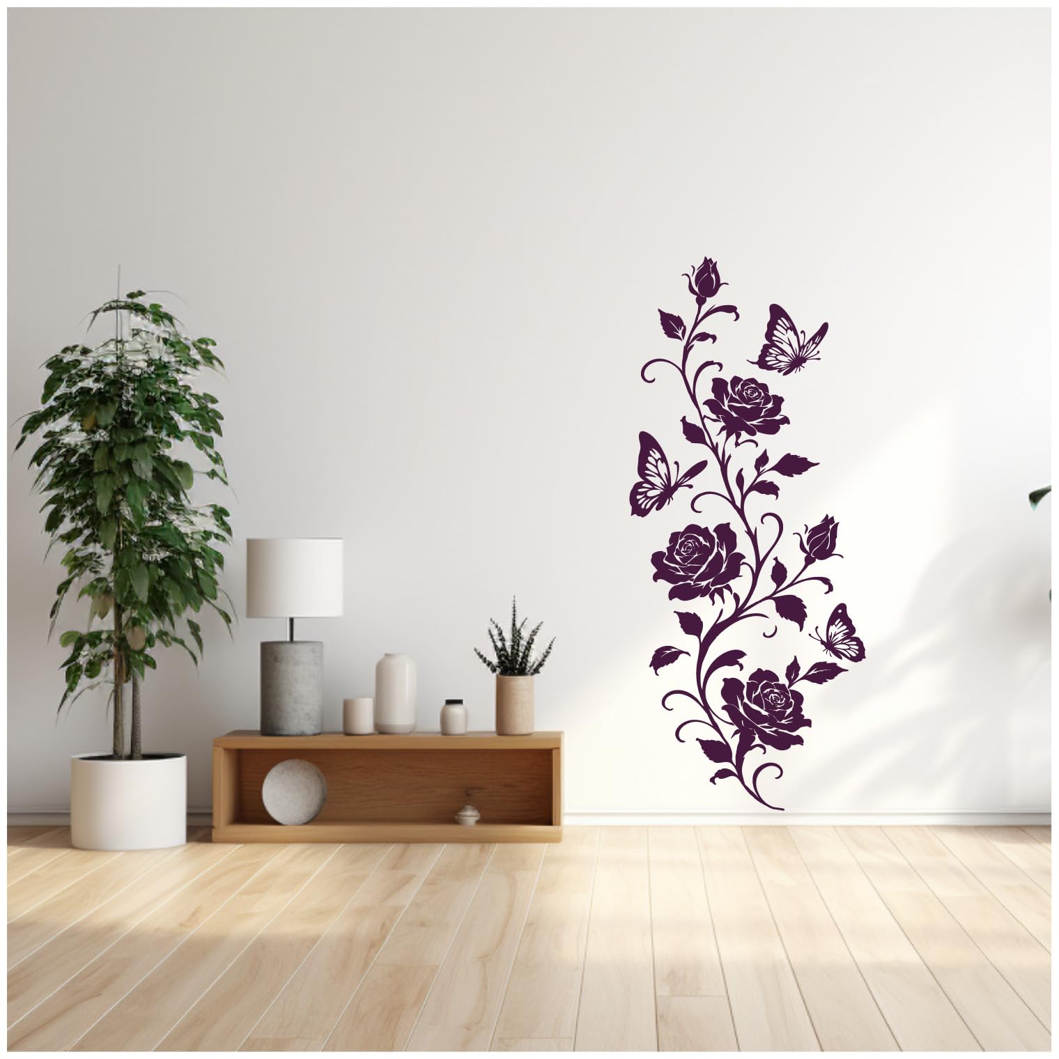 Samunshi® Wandtattoo Rosen Blumenranke mit Schmetterlingen Elegante Blumen Wanddekoration Florales Wandmotiv für Wohnzimmer, Schlafzimmer, Flur und Küche weiß 57 x 150cm