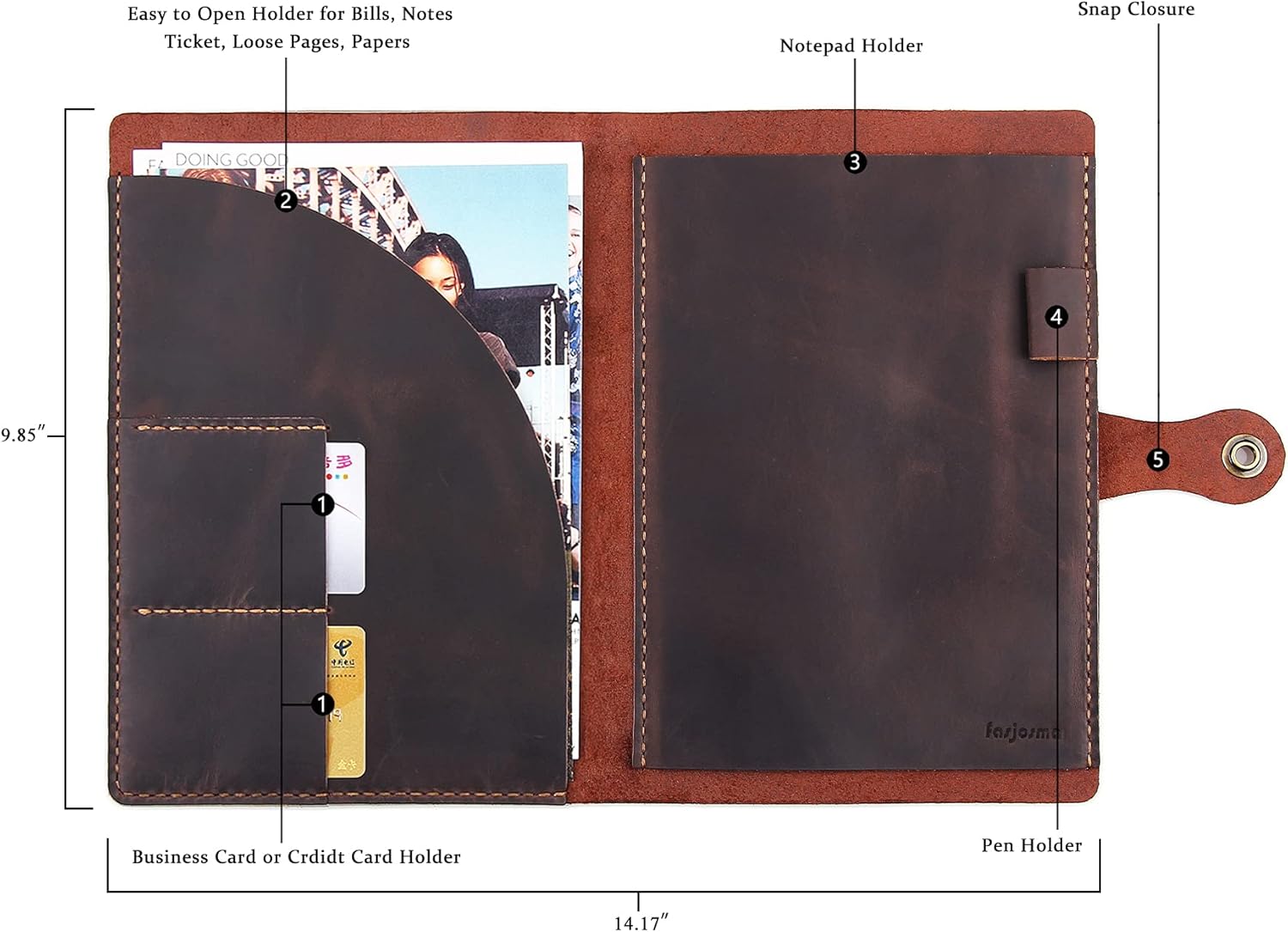 Leather Folio Cover for 6"x9" Steno Pads, Handmade Leather Cover for A5 Size Notebook with Pen Loop, Leather Cover Compatible with Rocketbook Flip Executive Size,Coffee