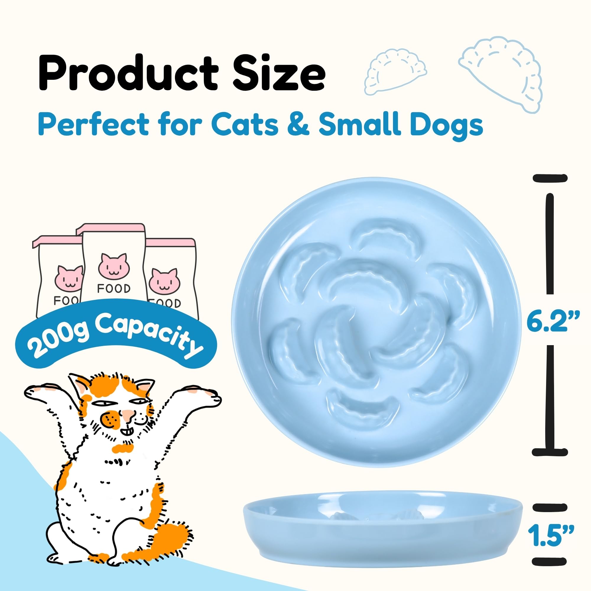 2 Pcs Cat Slow Feeder Bowl for Dry & Wet Food - Unbreakable Melamine Cat Food Plates for Slow Eating - Puzzle Feeder Bowl - Whisker Friendly & Dishwasher Safe & Non Slip Design (Blue + Green) - image 2