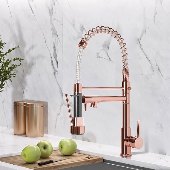 Kitchen Sink Mixer Tap,Kitchen Mixer Taps with Pull Out Sprayer,360°Swivel Kitchen Faucet Single Handle,2 Spray Modes(Rose Gold)