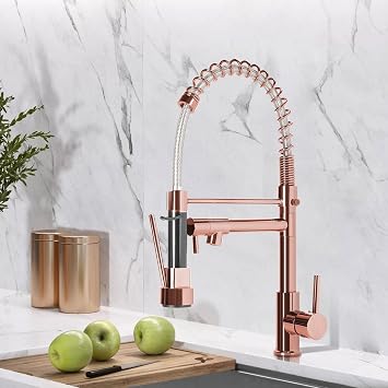 Kitchen Sink Mixer Tap,Kitchen Mixer Taps with Pull Out Sprayer,360°Swivel Kitchen Faucet Single Handle,2 Spray Modes(Rose Gold)