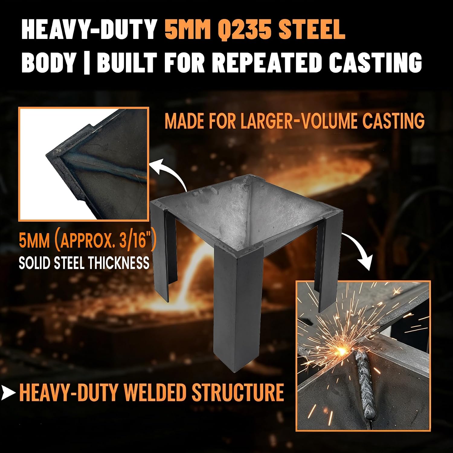 Extra Large Steel Melting Ingot Pyramid Mold, 9.45" x 9.45" Q235 Steel Pyramid Ingot Mold, Large Metal Melting Casting Mold for Gold, Aluminum, Copper, Foundry Smelting Tools