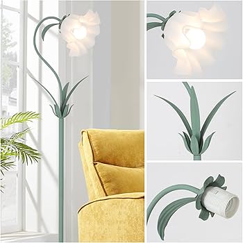 Lampadaire Tulipe Vert 3 Lumières - Design Fleur Moderne Avec Interrupteur Pied