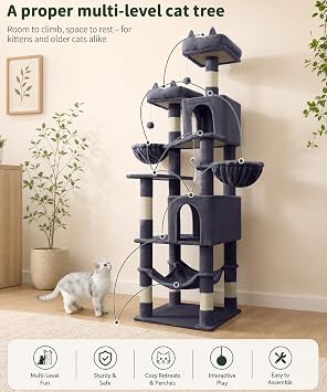 Cat Tree, 180 cm Cat Tower with Scratching Posts for Indoor Cats