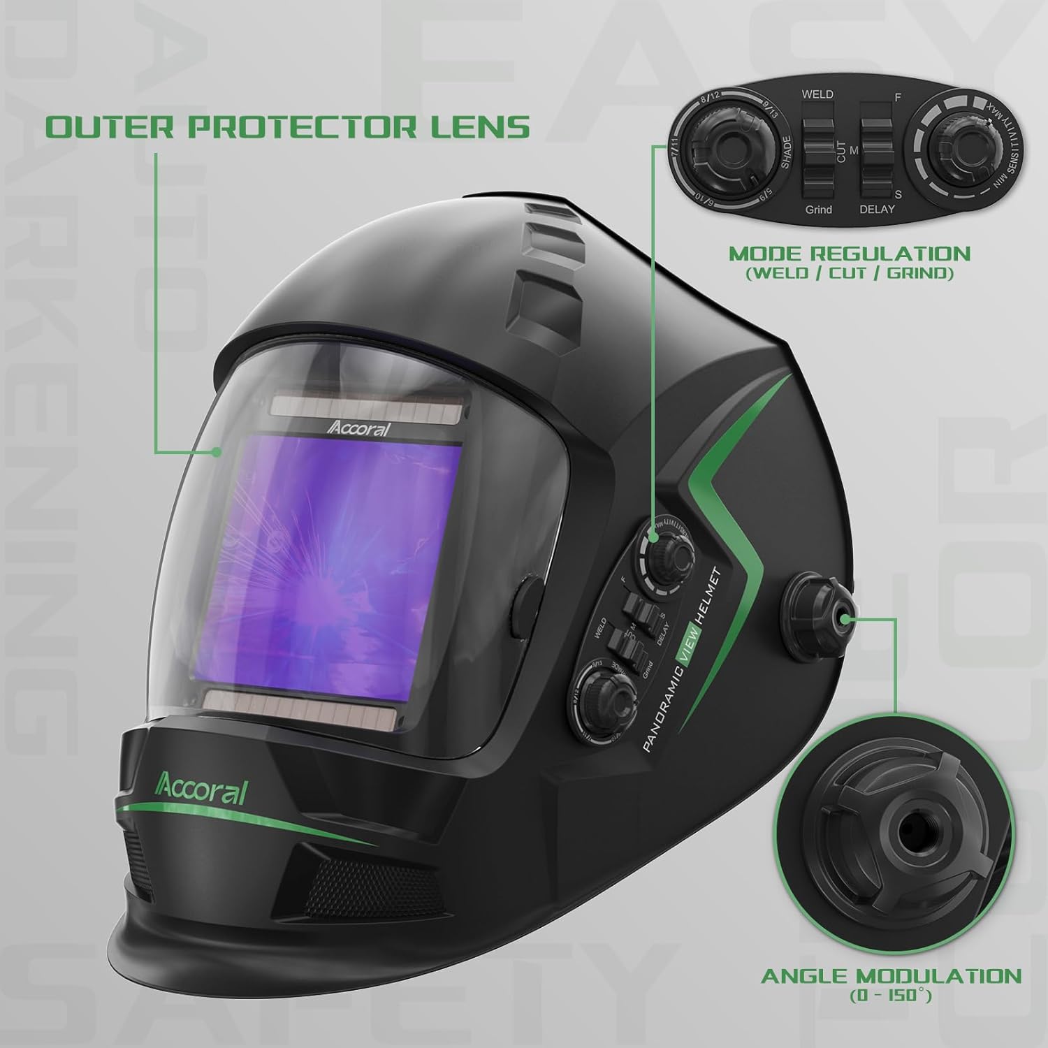 3.94" x 3.66" Large Viewing Hemispherical lense Welding Helmet,1/1/1/1 True Color Auto Darkening Welding Hood Mask,4 Arc Sensor Wide Shade for TIG MIG ARC Plasma Cut,Grinding - Image 4