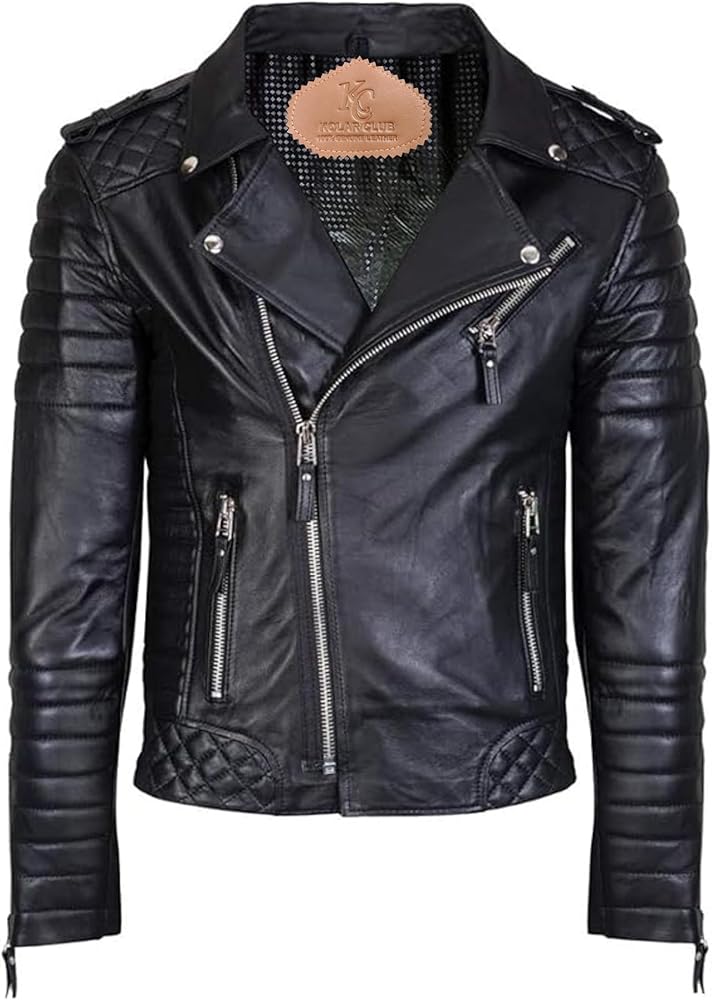KOLAR CLUB Men's Leather Jacket Genuine Lambskin Stylish Café