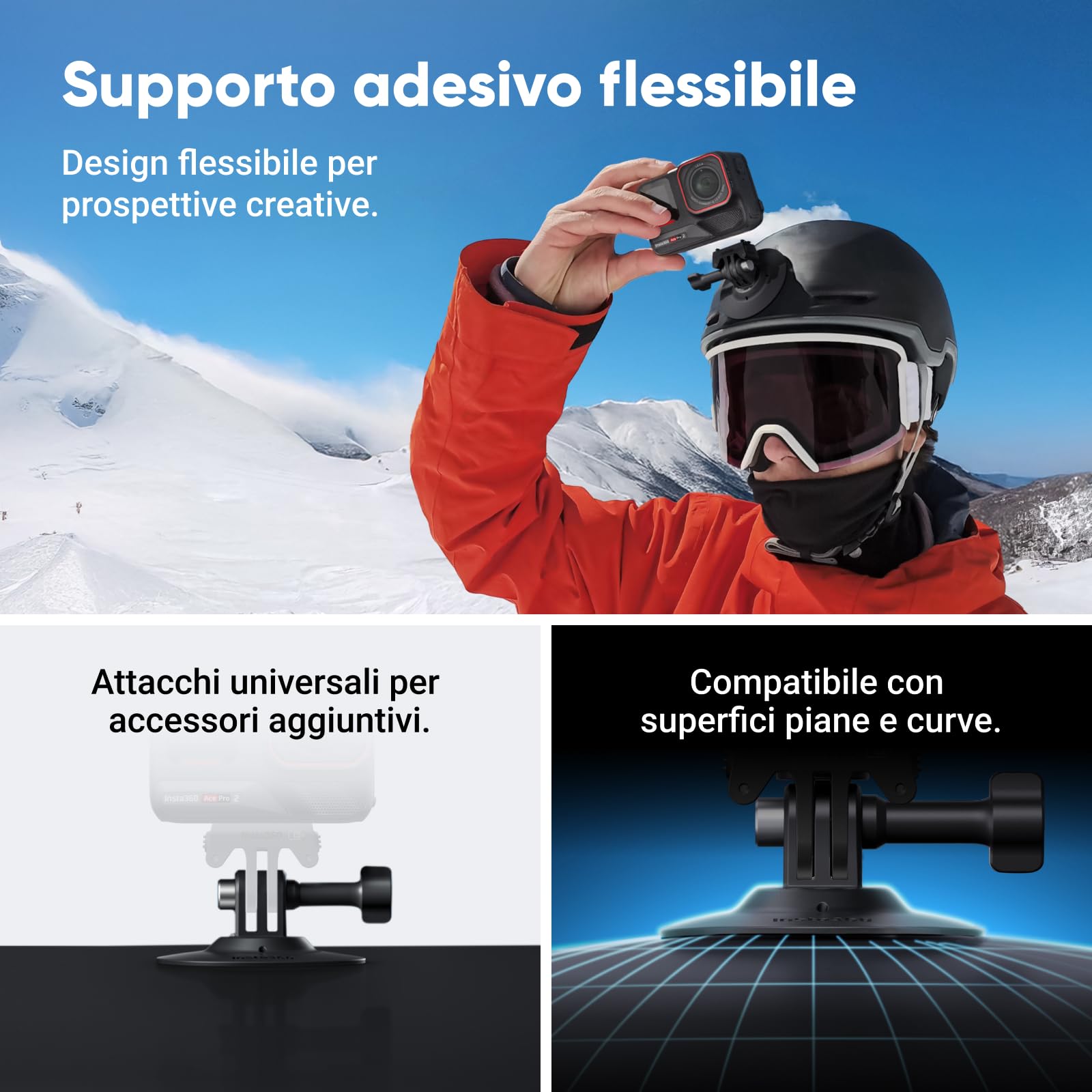 Insta360 Ace Pro 2 Pack Sci - Action Cam Impermeabile in 8K co-ingegnerizzata con Leica, sensore 1/1.3", doppio chip IA, superba in bassa luce, audio superiore.