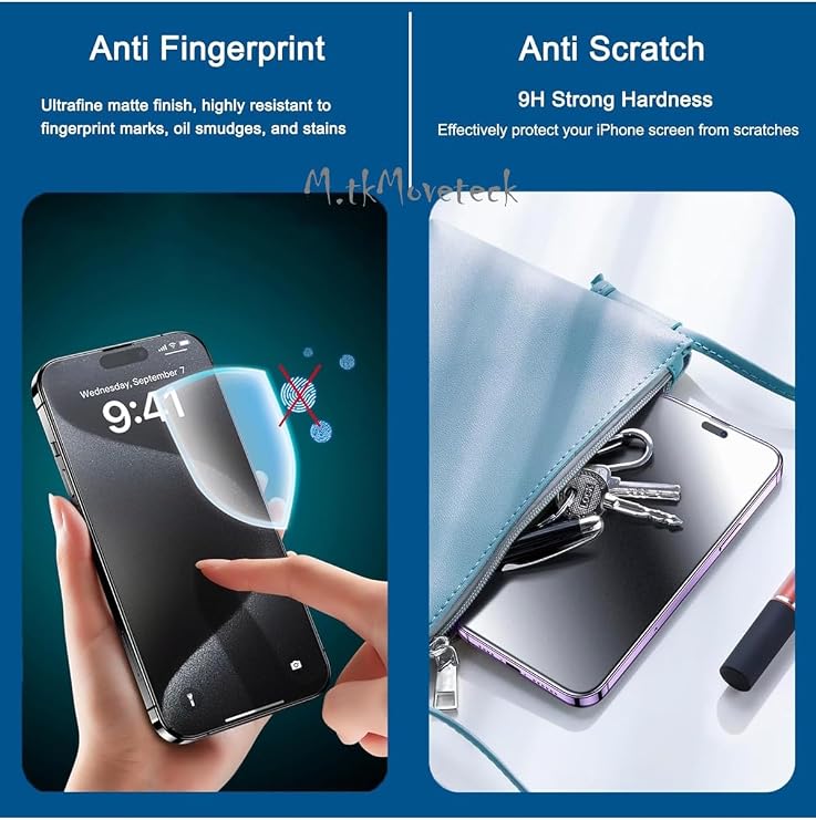 m.tk moveteck iPhone 15 Pro ile Uyumlu Mat Hayalet Ekran Koruyucu, Seramik Esnek Cam, Privacy, Tam Kaplar