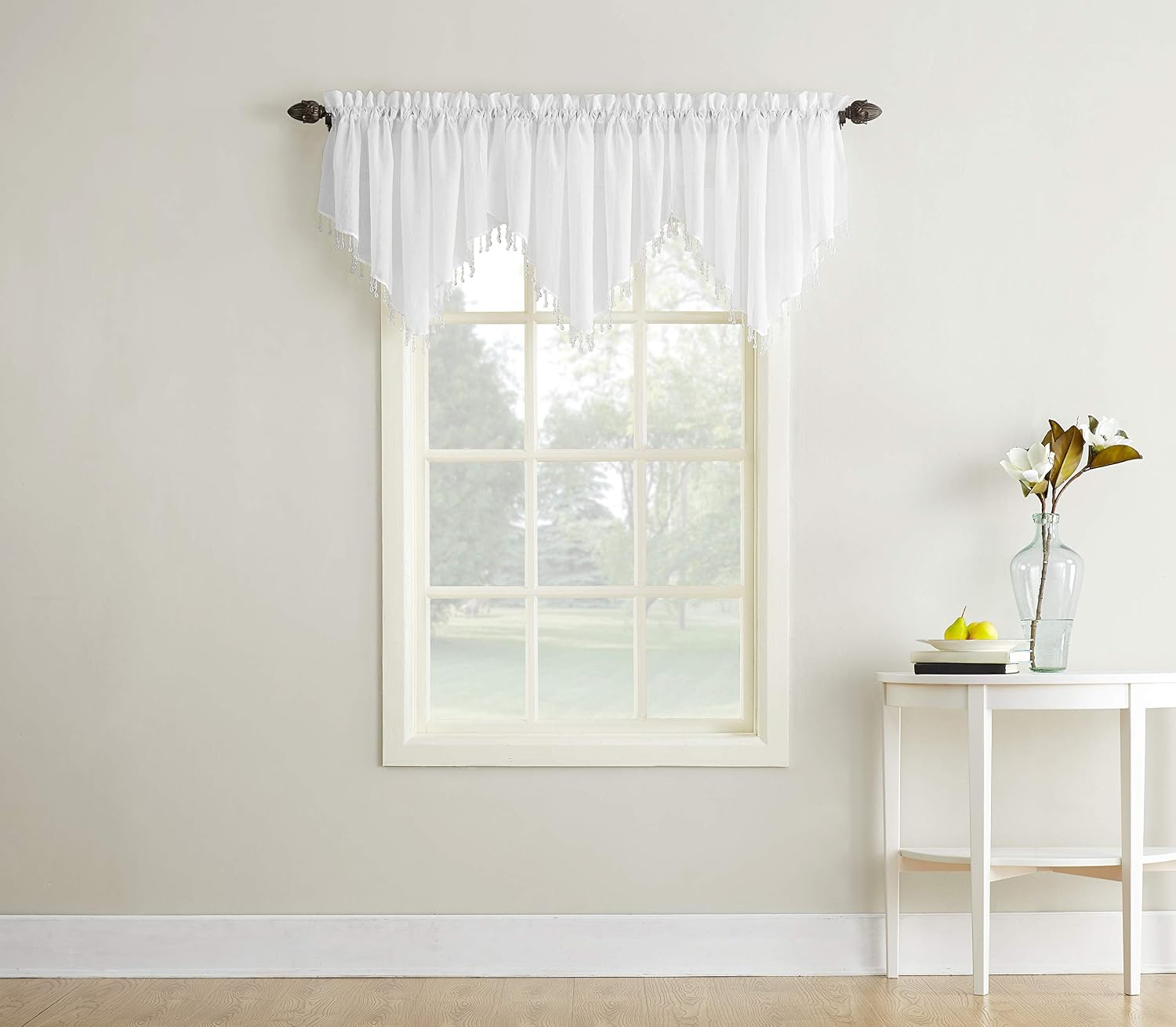 No. 918 Erica Crushed Voile Ascot Beaded Sheer Rod Pocket Curtain Valance