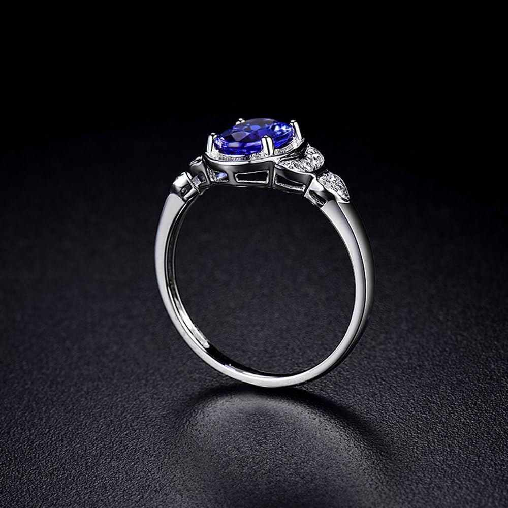 14K White Gold AAA Natural Tanzanite Diamond Ring Engagement Wedding Band for Women Promotion