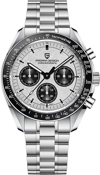 Pagani Design 1701 Watches for Men, Chronograph, VK63 Japanese Quartz Movement, Stainless Steel Bracelet, Water Resistant to 330 Feet 100m , Sapphire Glass Sports Watch for Men.