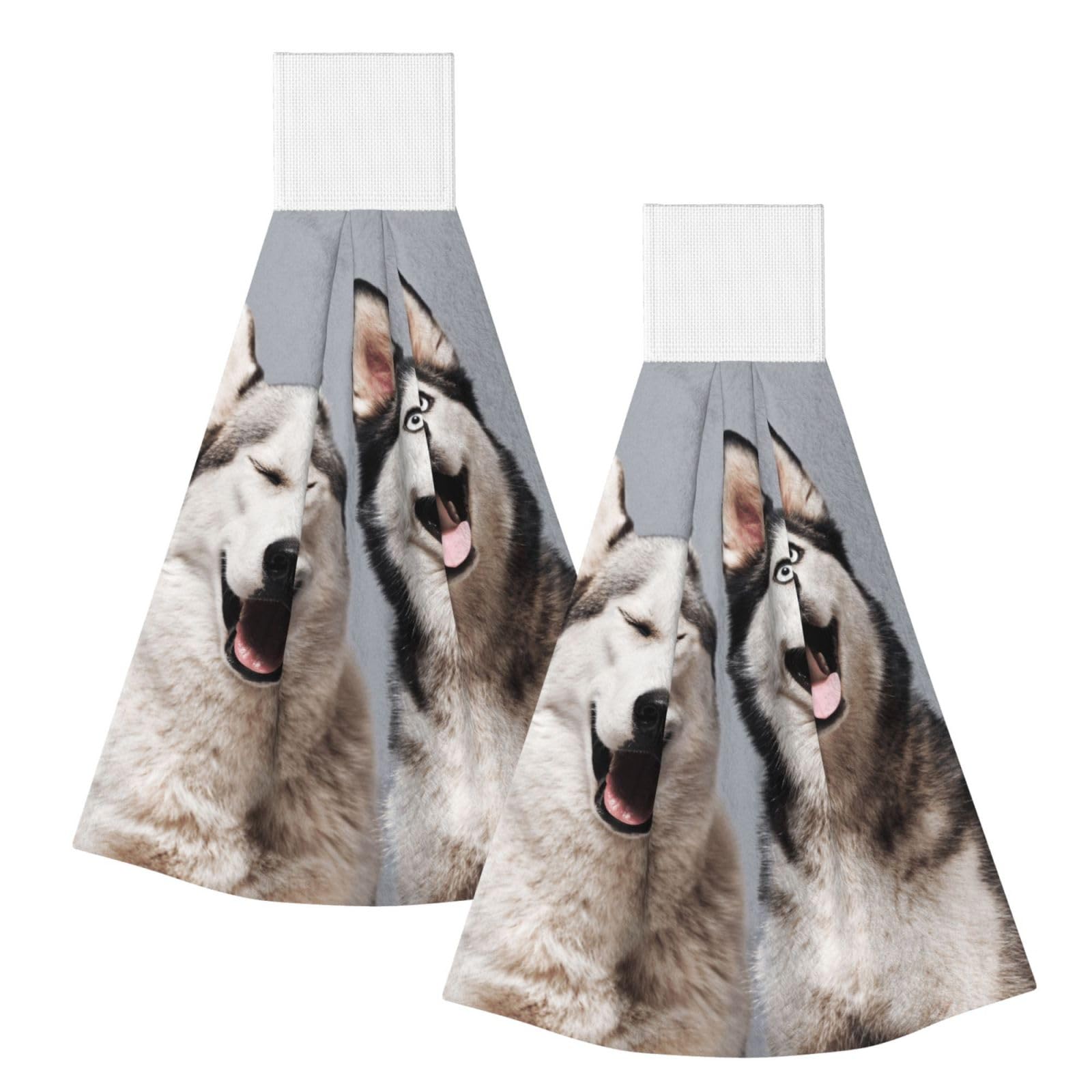 DOPKLNA Husky Printing, 2 Pcs Hanging Coral Fiber Hand Towels for Bathroom, Absorbent Kitchen Towels