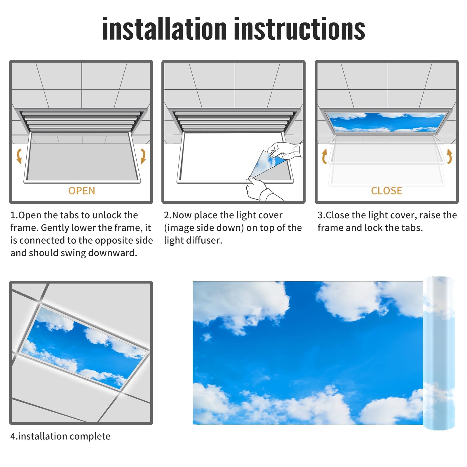 Lámpara de techo fluorescente LED para aula, panel de cielo nube, decorativo, lámpara fluorescente para ventana, 61 x 122 cm, solución de iluminación de oficina