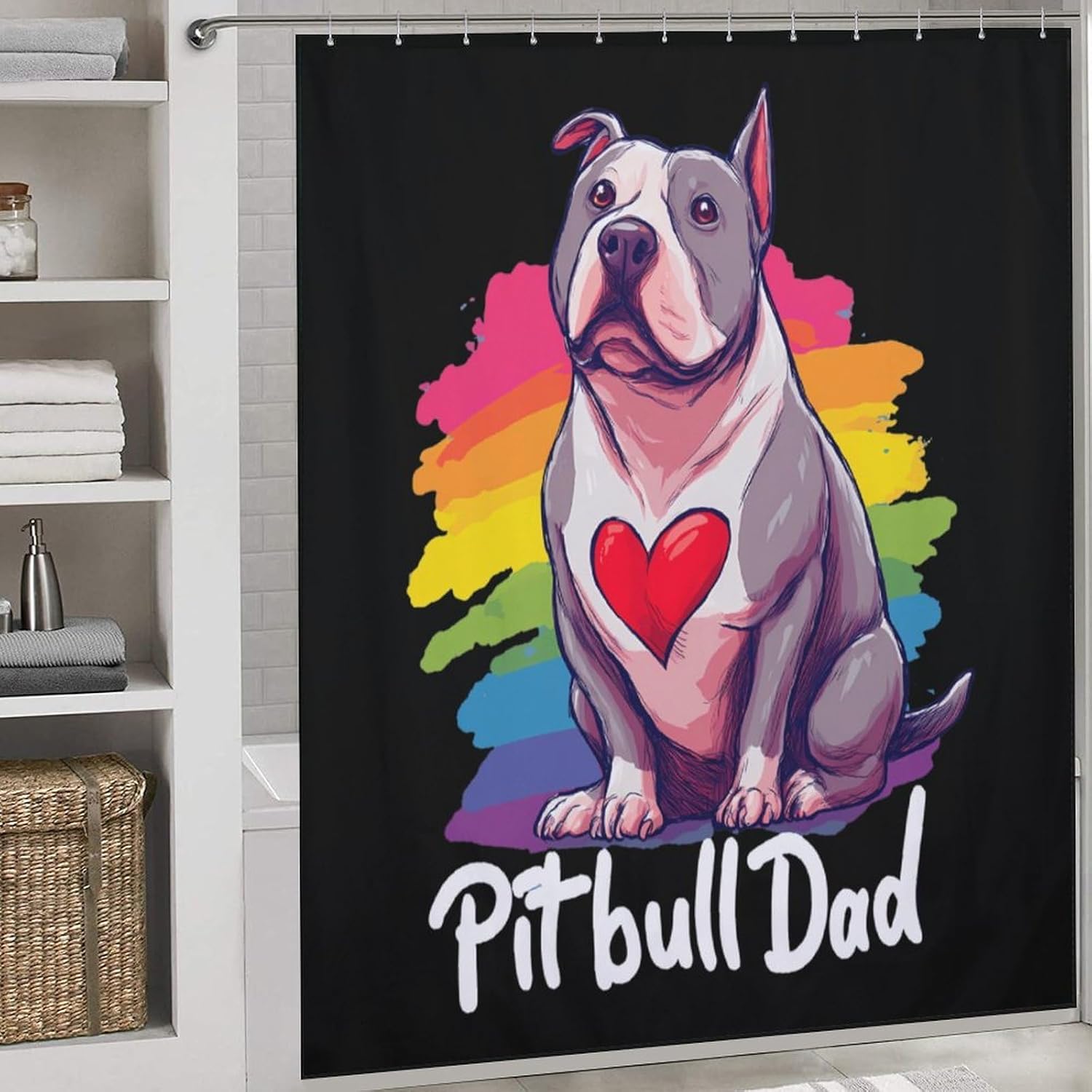 Pitbull Dad Shower Curtain 69.69x70.87Inch（177x180cm） Polyester Bath Curtain Shower Curtains Printed Decorative