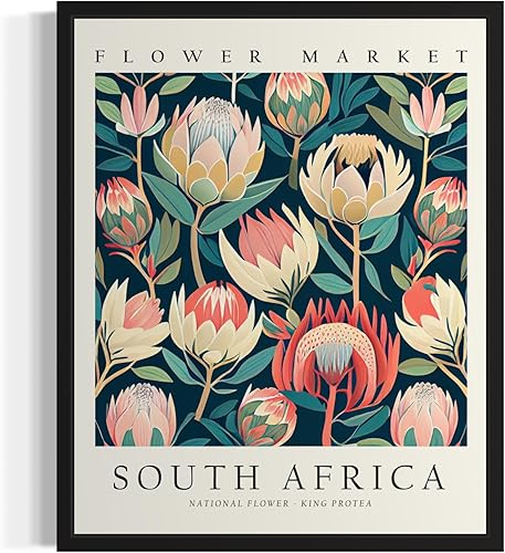South Africa Flower Market Art Print Poster, Wall Art Floral Painting Botanical 