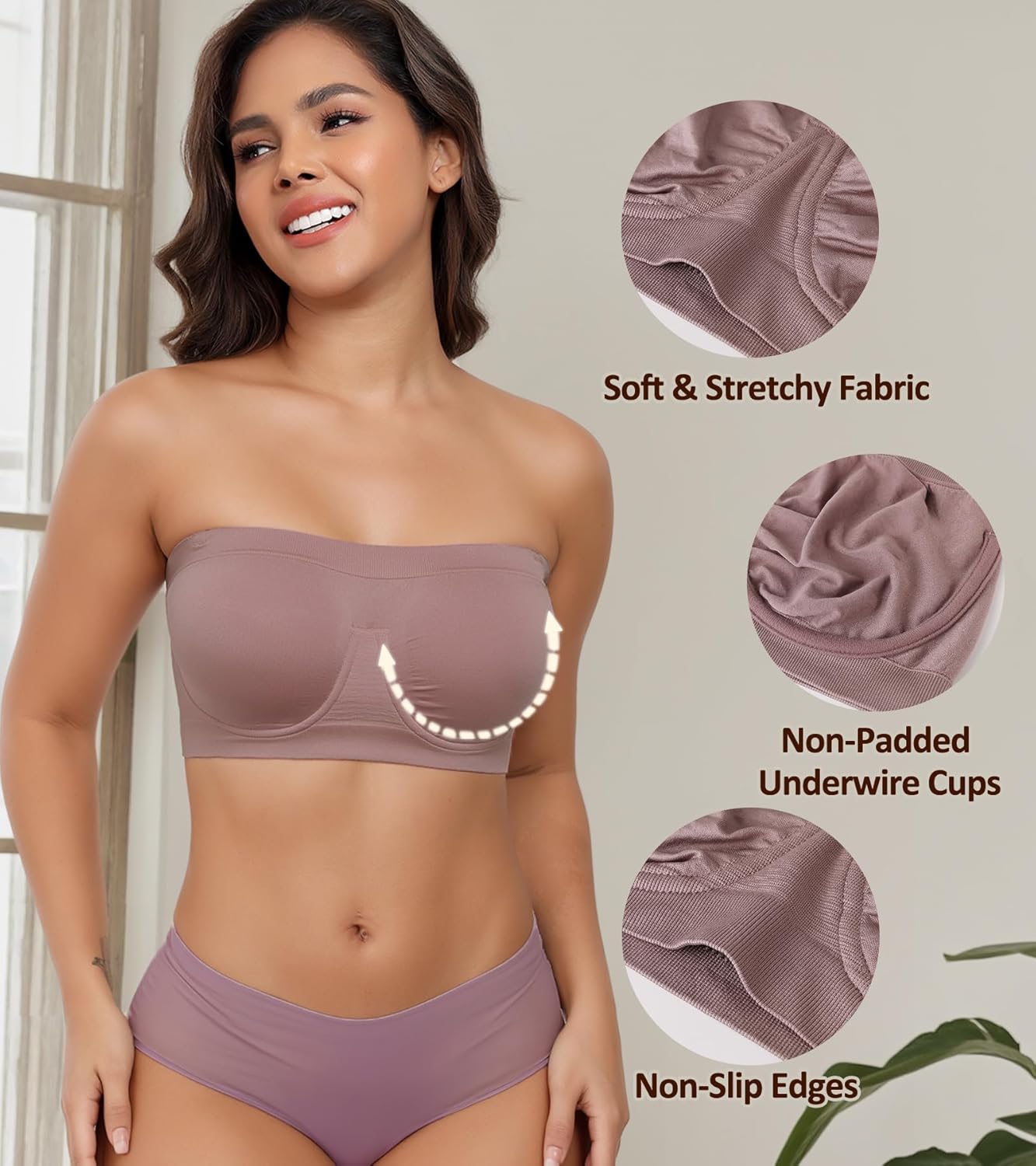 DotVol Women's Underwire Bralette Non Padded Bandeau Tube Top Multiway Bra - Image 4