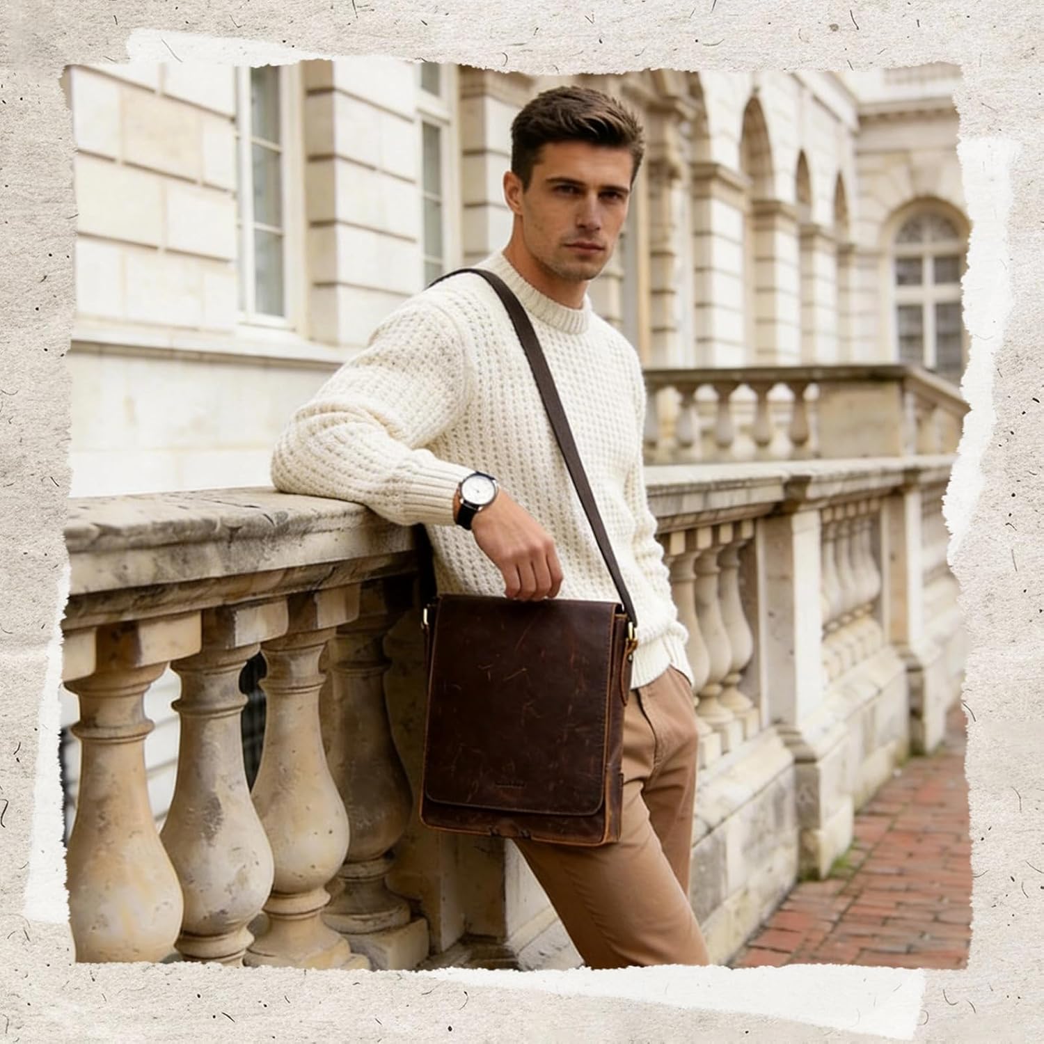 Leathario Crossbody Bag for Men Genuine Leather Small Messenger Shoulder Purse Side Vintage Satchel for Work Travel Daily