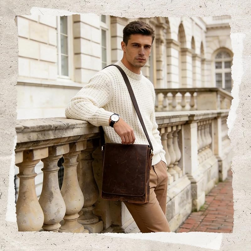 Leathario férfi bőr táska üzleti retro stílusú barna