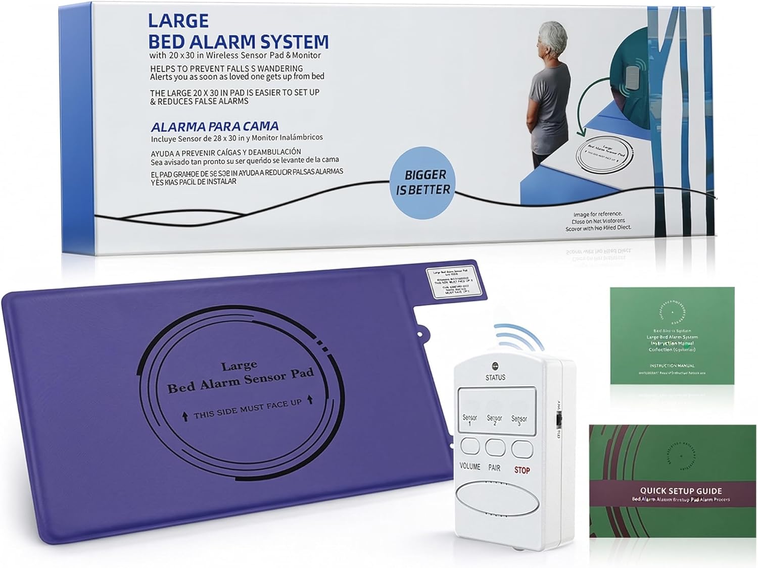 Bed Alarms for Elderly Dementia Patients Bed Alarms for Elderly Adults Safety Seniors Bed Sensor Alarm 20 x 30 in with Early Fall Prevention Alert Undermattress Pad & Wireless Caregiver Pager