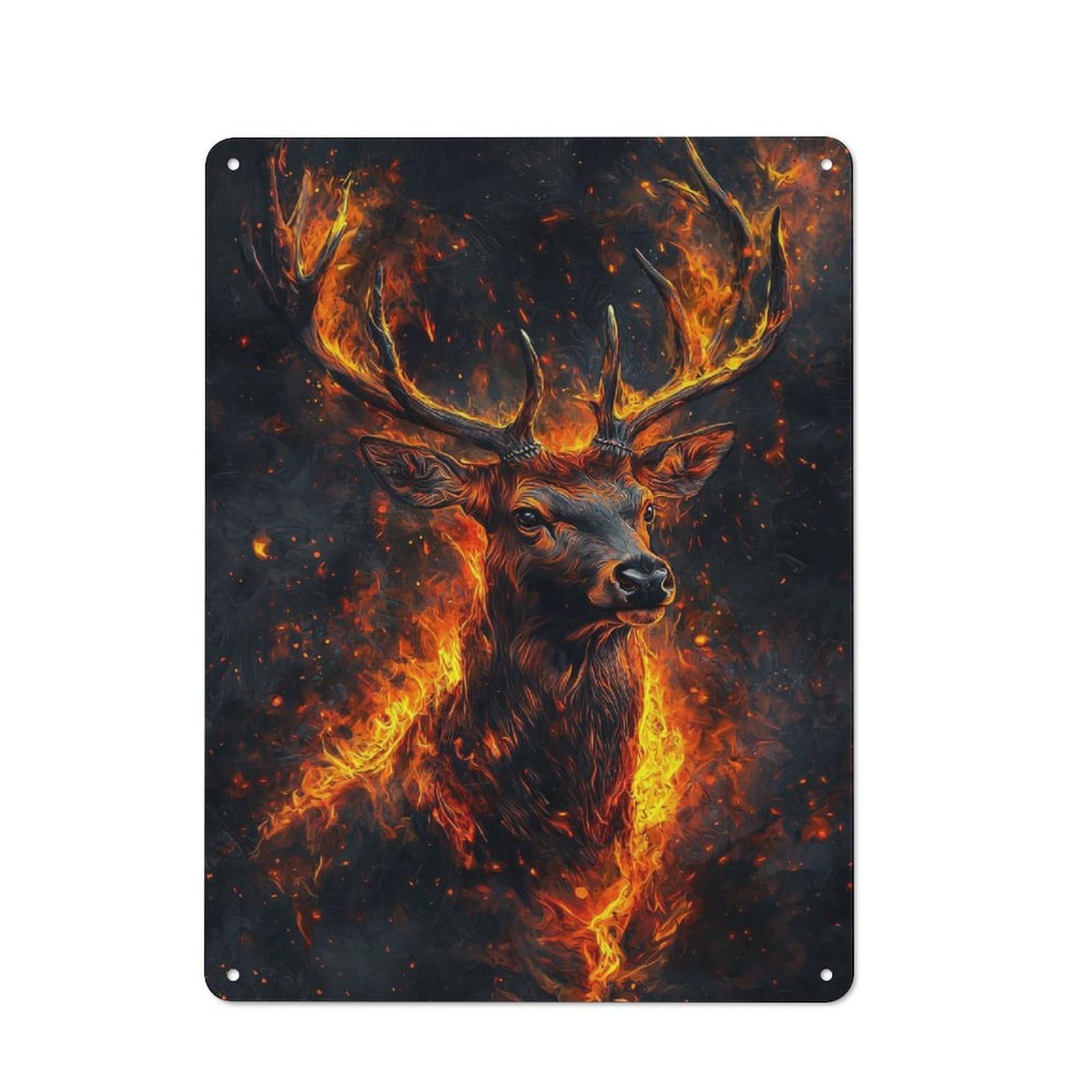 Junmoney Style-19 Country Style Fiery Stag In Flames Decorative Metal Sign 40X30cm, Bistro Wall Plaque For Restaurant, Kitchen, Counter Or Breakfast Nook