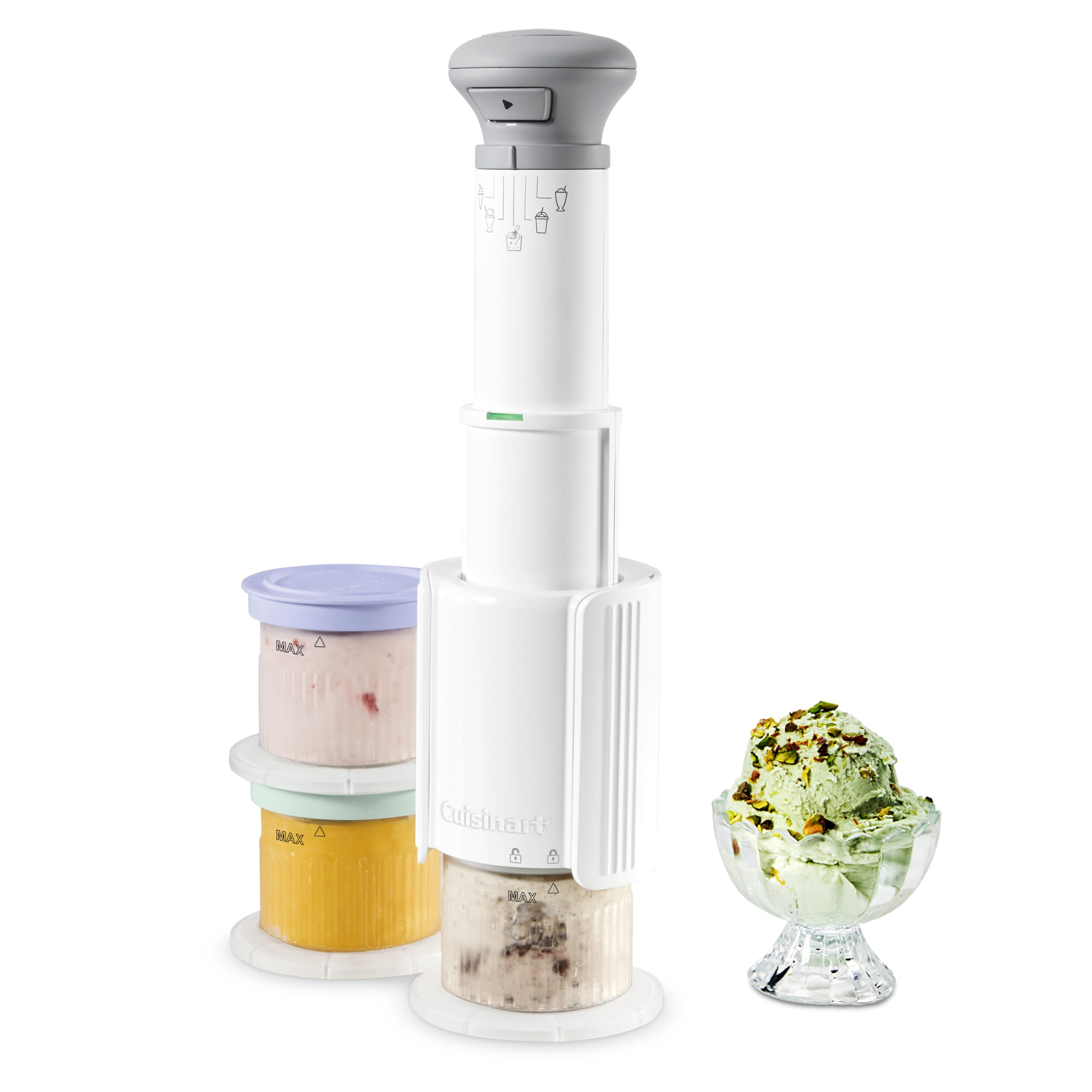 FastFreeze 5-in-1 Ice Cream, Sorbet, Milkshakes, Slushies and Mix-In Frozen Dessert Maker, Compact Machine, Easy to Use, Includes 3 Mixing Cups with Lids, ICE-FD10