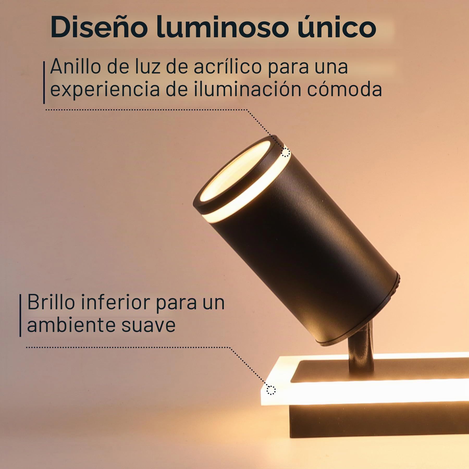 Lámpara de Techo 2 Focos Orientable Negro, Moderno Plafones de Techo con Luz Inferior 8W+ 2x5W GU10, Blanco Cálido 3000K, Foco de techo LED Para Cocina, Sala de estar, Dormitorio