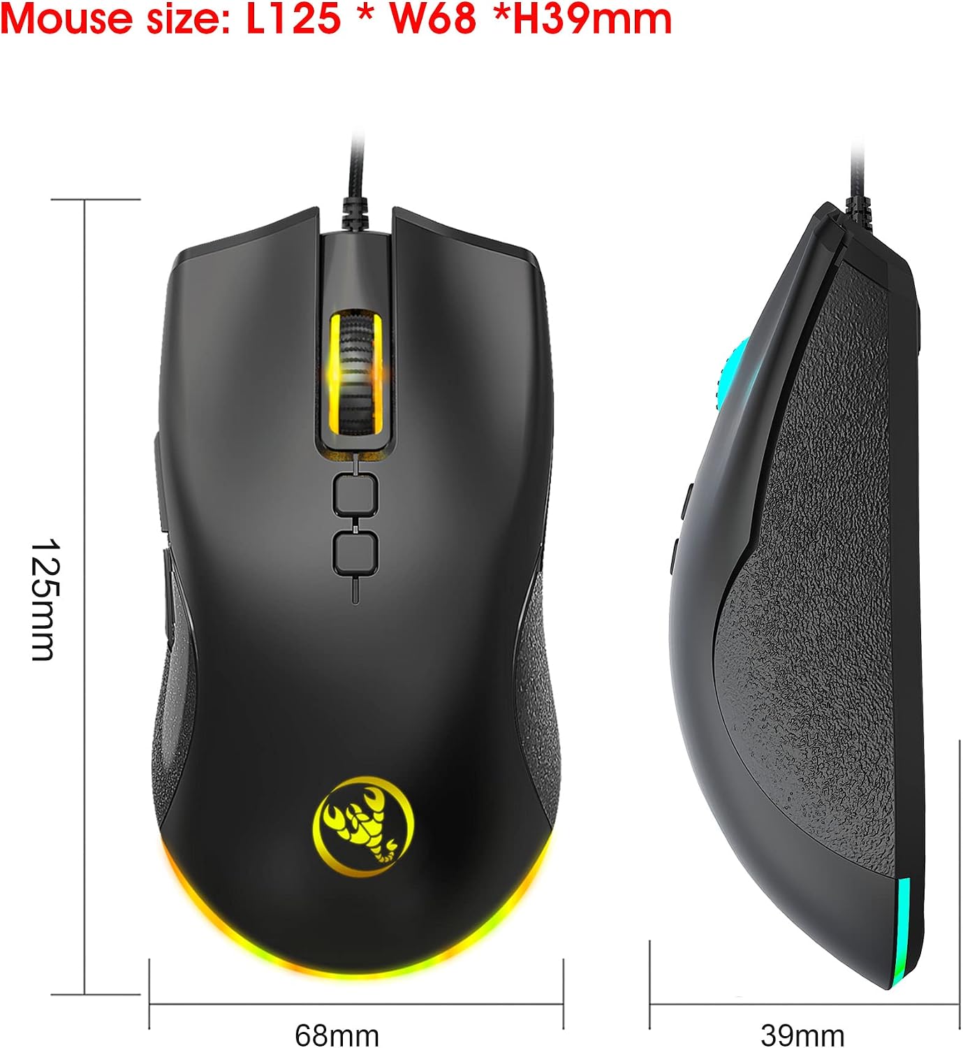Dimensions of the UINO A883 Gaming Mouse