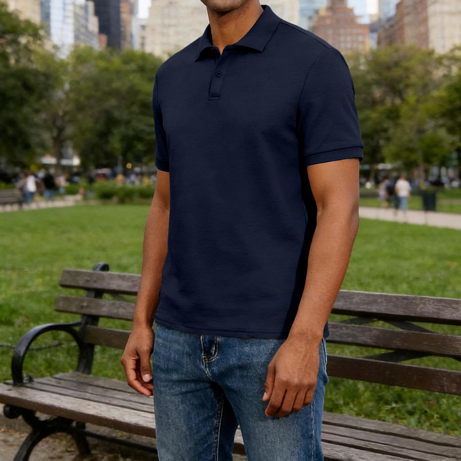Men's Collared Shirt Short Sleeve 2 Button Tops Casual Fitness T-Shirts Moisture Wicking Performance Tee for Work