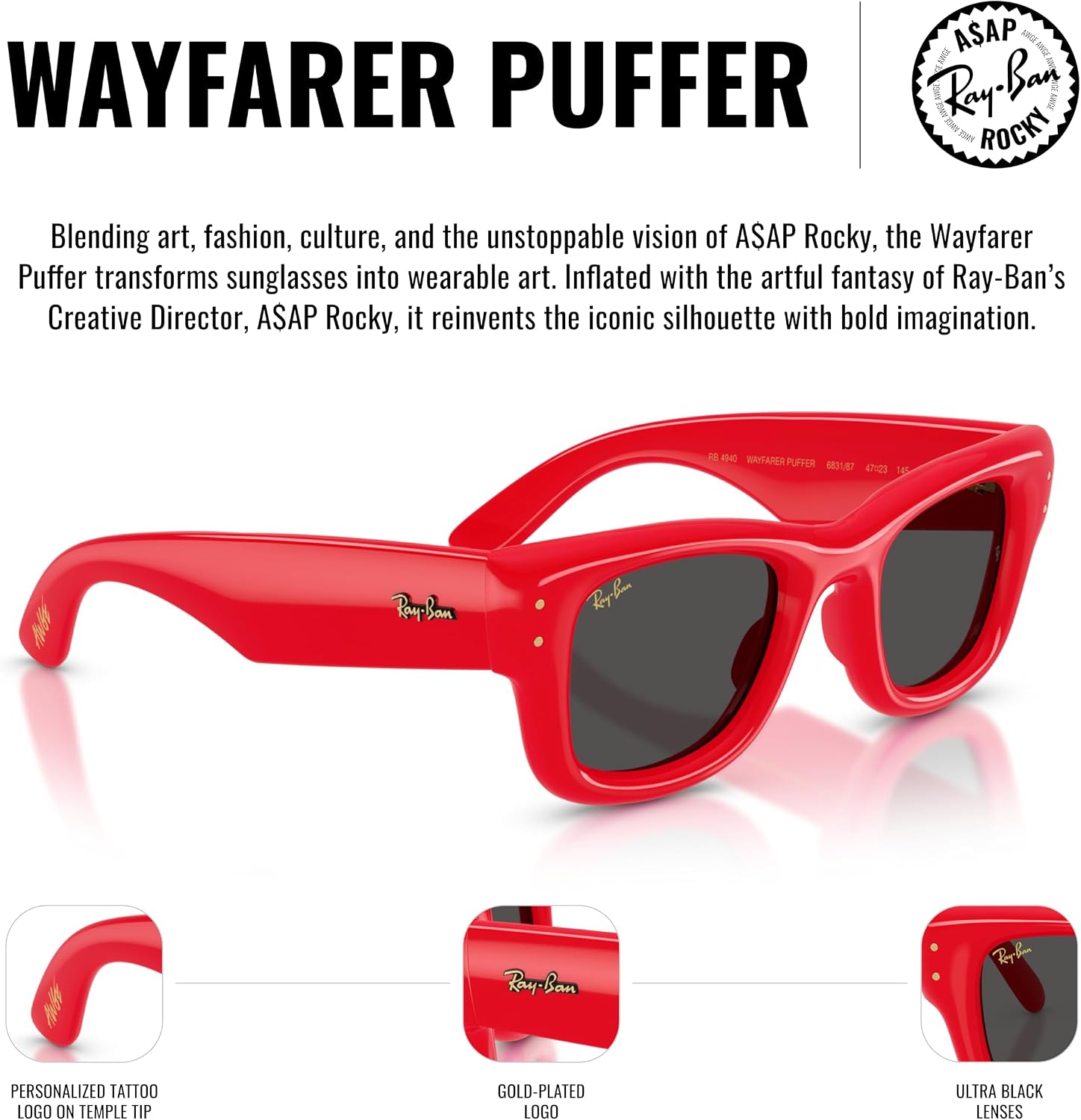 Óculos de Sol Ray-Ban Wayfarer Puffer 0RB4940 601/87 Tam 47
