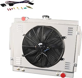Radiator Compatible with 1979-1993 Dodge D/W Series D100 D150 D200 D250 D300 D350 Ramcharger 3.9L V6 5.2L 5.9L V8 Gas, 2 Row Aluminium Radiator + Shroud/Fan + Thermostat Relay Kit