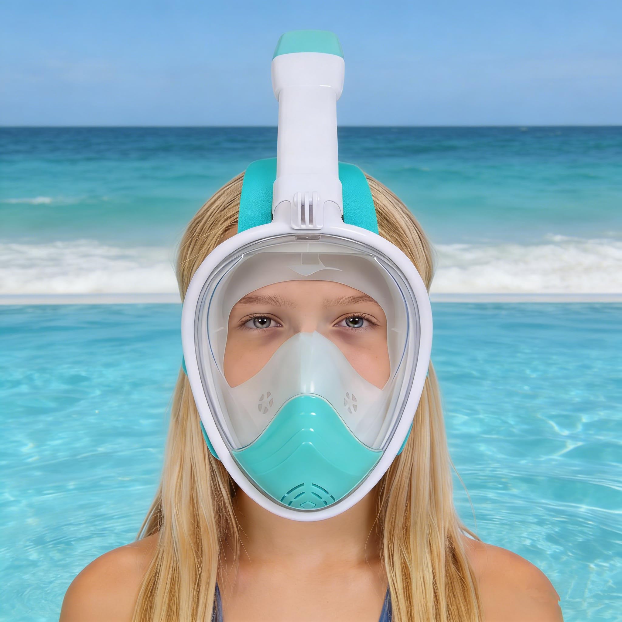 Maschera Subacquea, Maschera Snorkeling Bambino con Visuale Panoramica 180° Design Pieno Facciale Anti-Appannamento e Anti-Infiltrazioni Maschere da Immersione