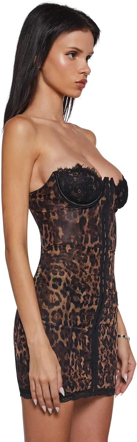 Dolls Kill Captivating Gazes Slip Dress by Current Mood – Mesh with Lace Trim & Underwire Bust