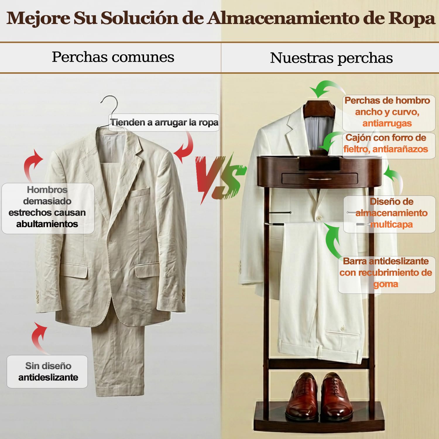 Galán de Noche Multifuncional de Madera Maciza de Lujo para Dormitorio