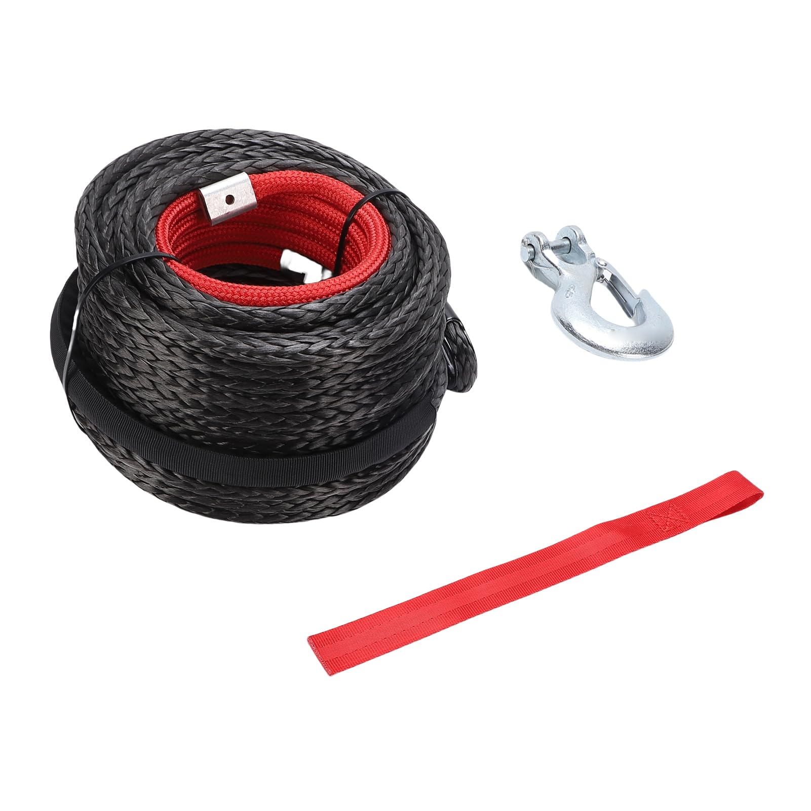 Corde de Treuil Synthétique de 8 Mm X 15 M, Câble de Treuil à 12 Brins de Résistance à la Rupture de 5,6 Tonnes avec Crochet forgé Haute Résistance, pour SUV, Véhicule